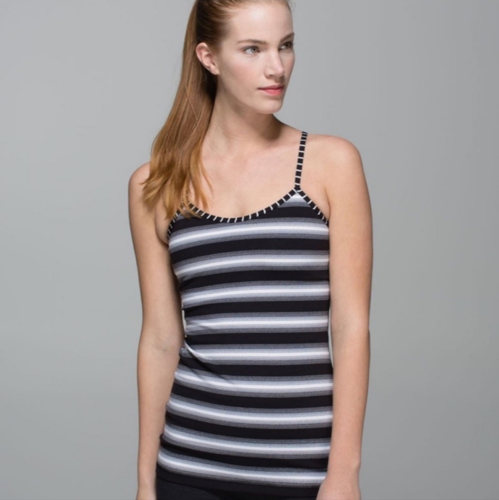 Lululemon Power Y Tank Top | Black White Stripe | Size 8